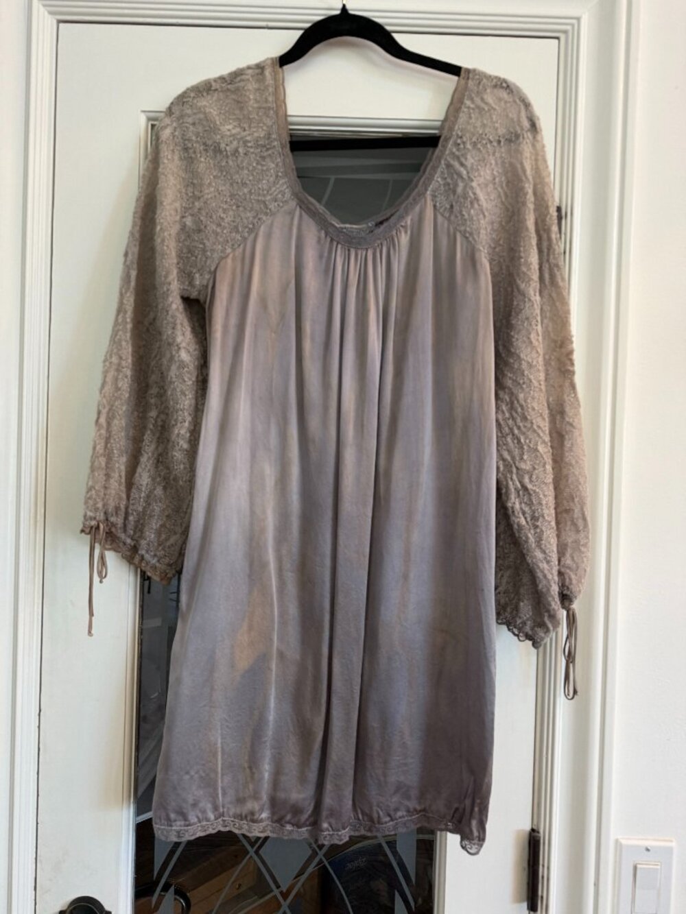BONNIE STRAUSS Hand Dyed Silk Dress with Cashmere Sleeves